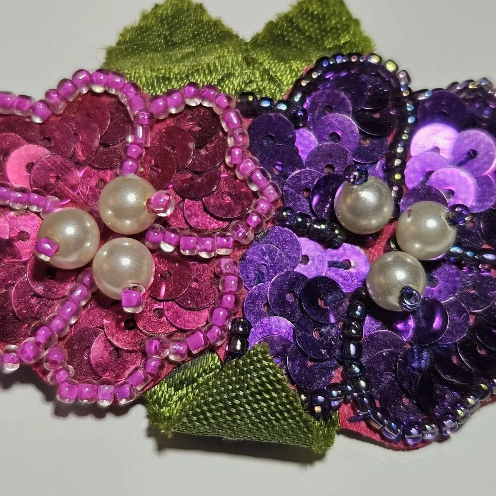 Avon Vintage Purple Pink Sequin Flower Faux Pearl Brooch Pin